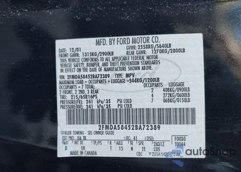 2002 Ford Windstar Limited из США, поврежденный, VIN 2FMDA58452BA72389